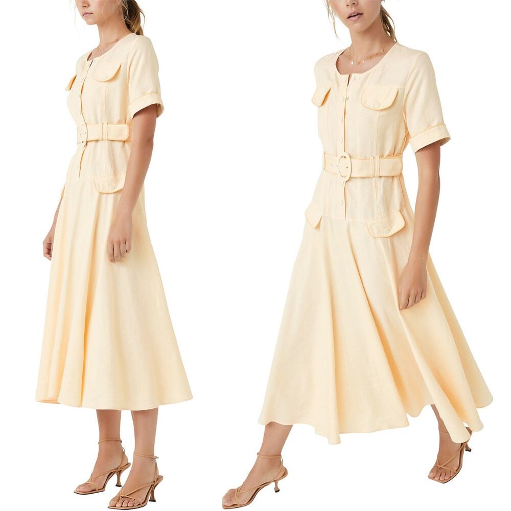 Steele. Reeta Dress Linen Blend Butter Yellow Drop Waist Dainty Feminine Size XS